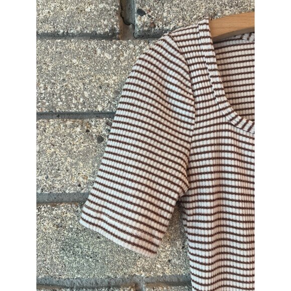 Faherty Womens XS Brown & White Striped Ribbed Knit Square Neck Top - Picture 3 of 6